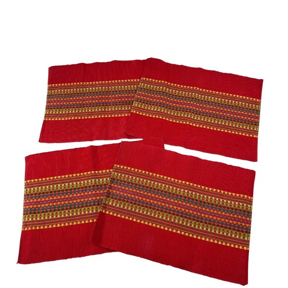 Red & Multicolor Woven Cotton Placemats Set Of 4 - Picture 1 of 4